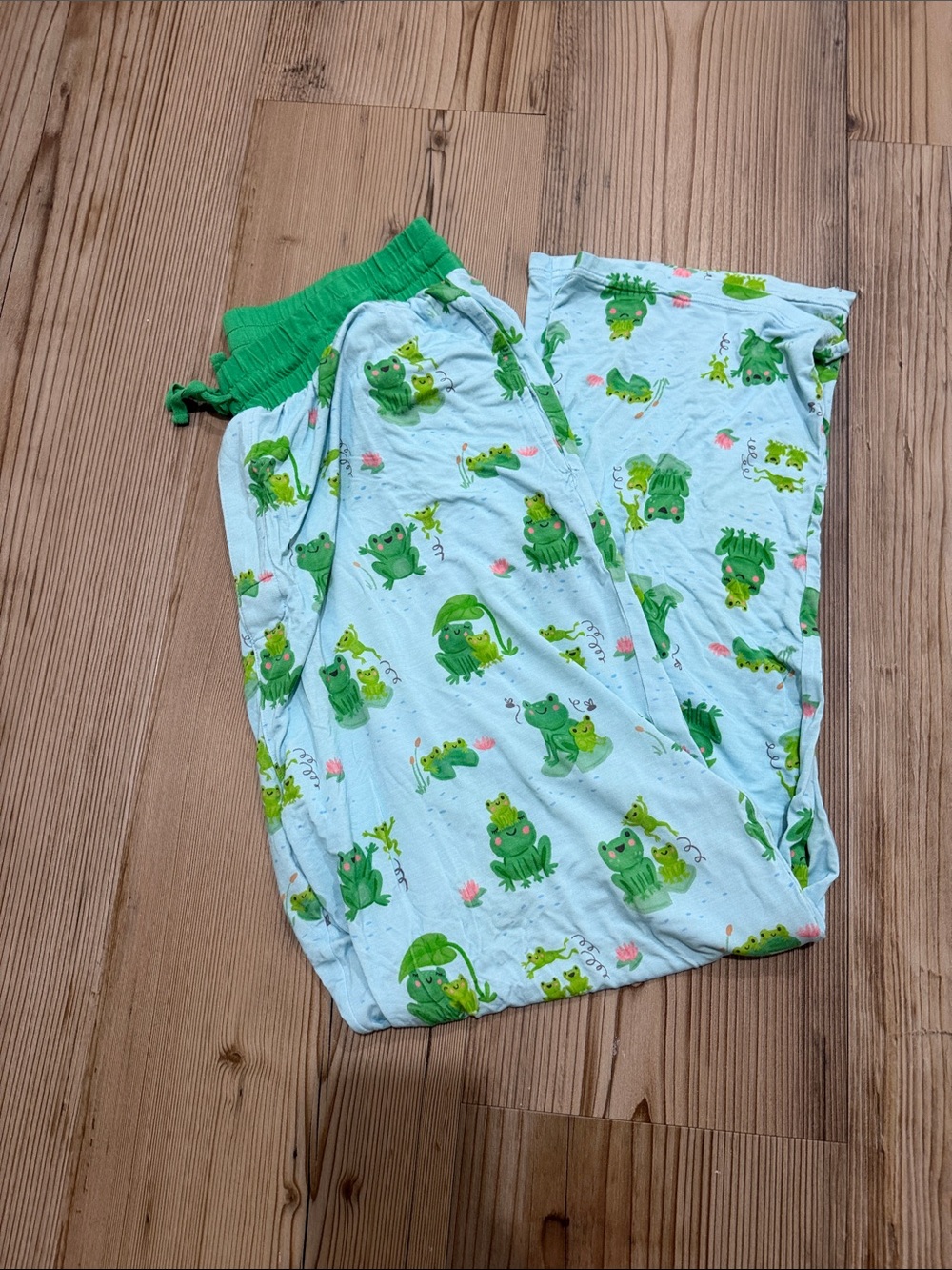 Little Sleepies Light Blue Frog-Print Pajama Pants with Green Waistband